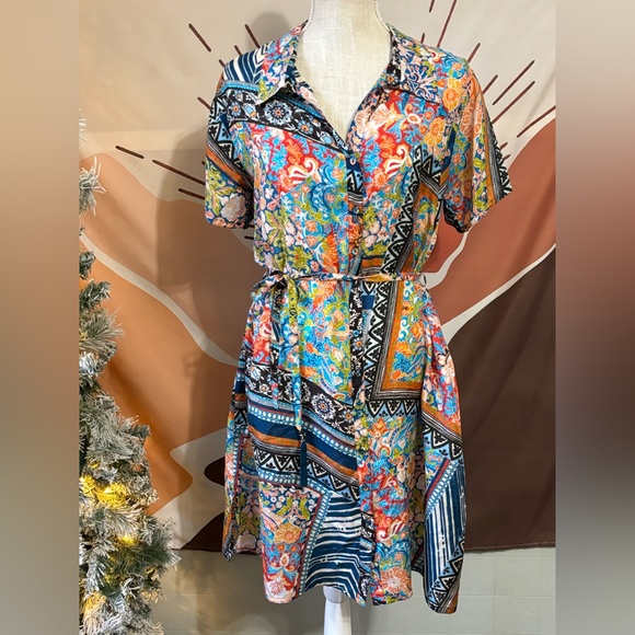 Johnny Was Silk Women’s Belted Dress XS Tunic Shift Boho Floral - Picture 1 of 10